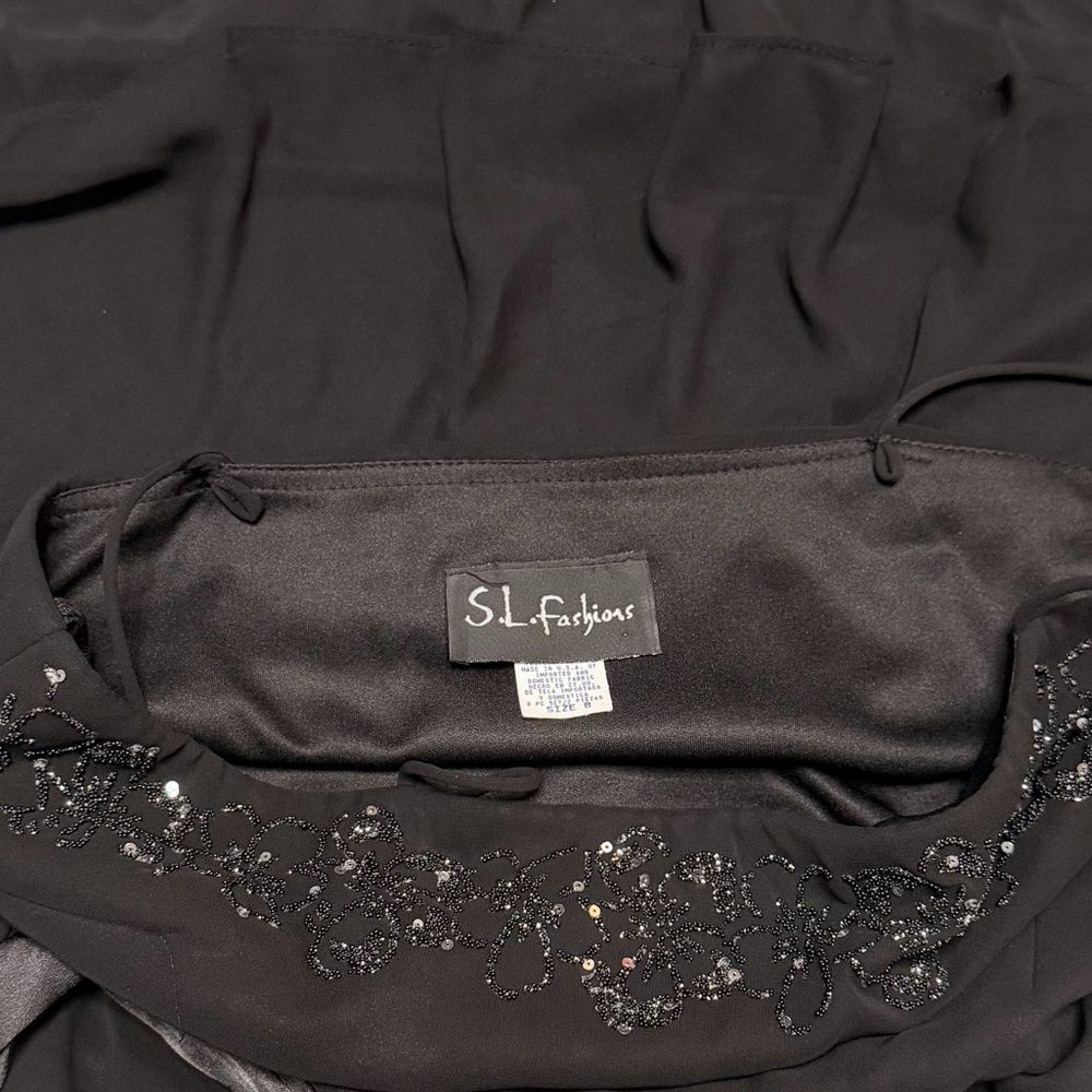 S.L. Fashions Vintage Black Beaded Sequin Cocktail Dress Chiffon LBD Size 8 - Picture 9 of 11